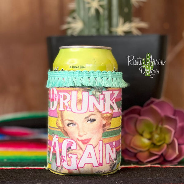 Regular Drunk Again Fringe Neoprene Koozie - Koozie