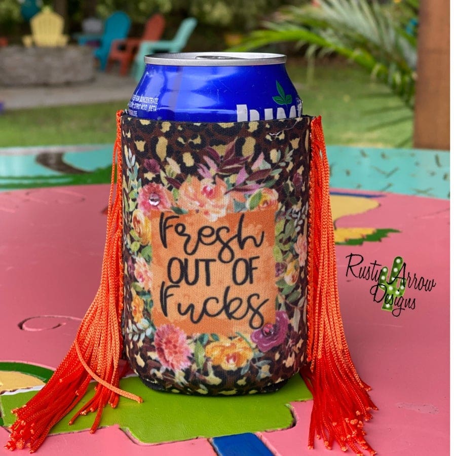 Regular Fresh out of F*cks Fringe Koozie
