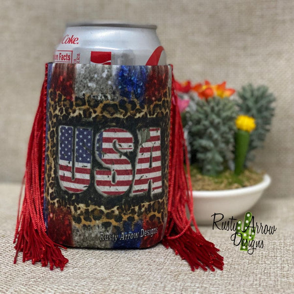 Regular Glitter USA Fringe Koozie - Koozie