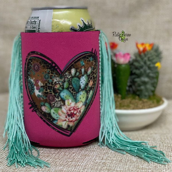 Regular Koozie Cactus Heart Fringe Koozie - Koozie