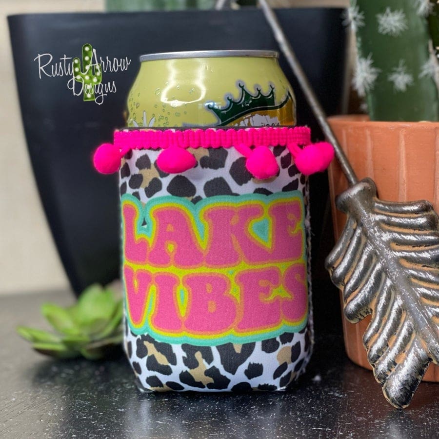 Regular Lake Vibes Cheetah  Fringe Koozie