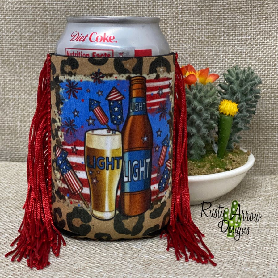 Regular Light Beer and Fireworks Fringe Koozie