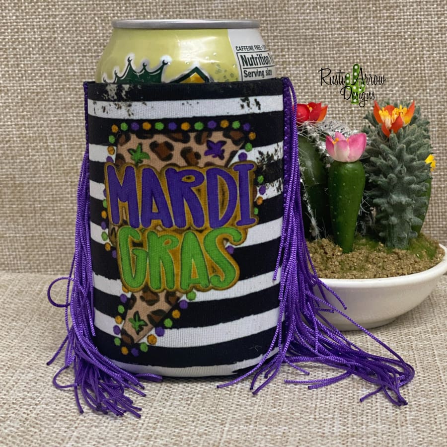 Regular Lightning bolt Mardi Gras Fringe Koozie
