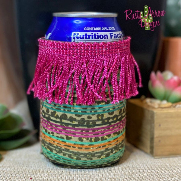 Regular Multi Color Cheetah Fringe Koozie - Koozie