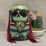Regular Serape Bull Skull Fringe Koozie - Koozie