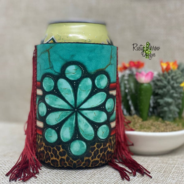 Regular Serape Turquoise Stone Fringe Koozie - Koozie