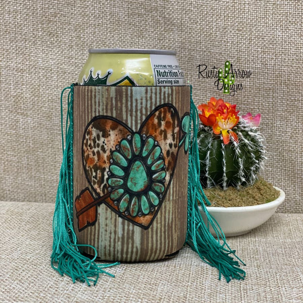 Regular Turquoise Stone Heart Fringe Koozie - Koozie