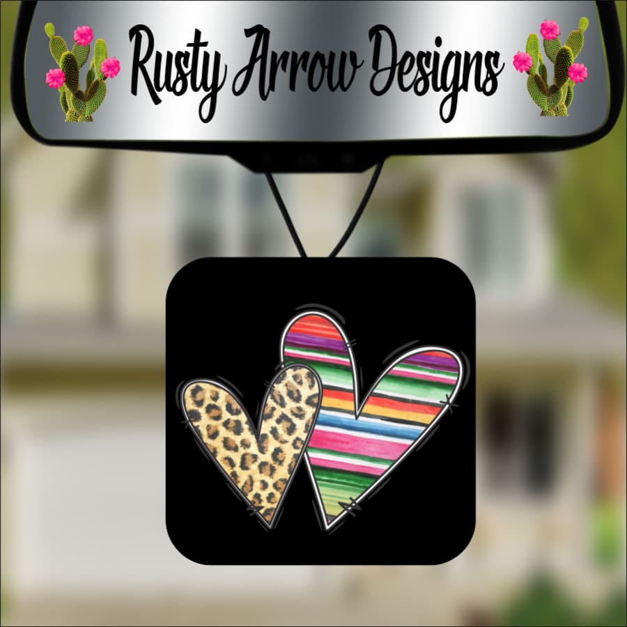 Serape and Cheetah Hearts Square Air Freshener
