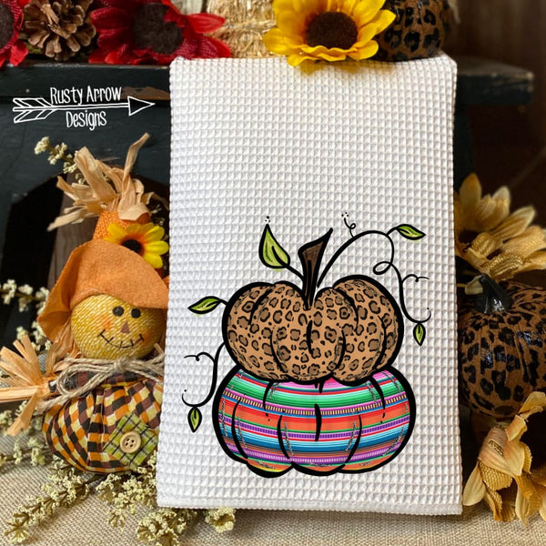 Serape and Cheetah Pumpkin Waffle Weave Tea Towel