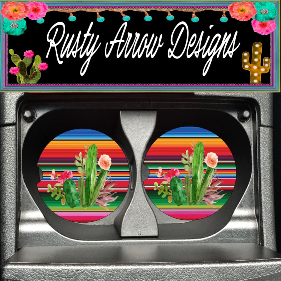 Serape Cactus Plants Set of 2 Car Coasters
