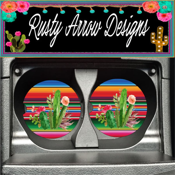Serape Cactus Plants Set of 2 Car Coasters - Car Coasters