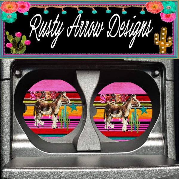 Serape Cactus Smart A** Set of 2 Car Coasters - Car Coasters