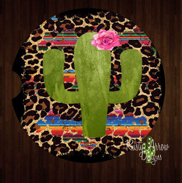 Serape cheetah Cactus Set of 2 Car Coasters - Car Coasters