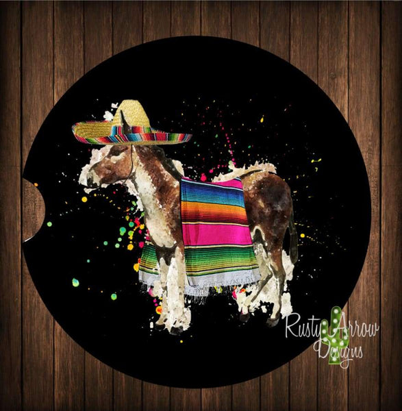 Serape Donkey Set of 2 Car Coasters - Car Coasters