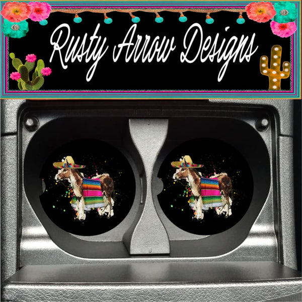 Serape Donkey Set of 2 Car Coasters - Car Coasters