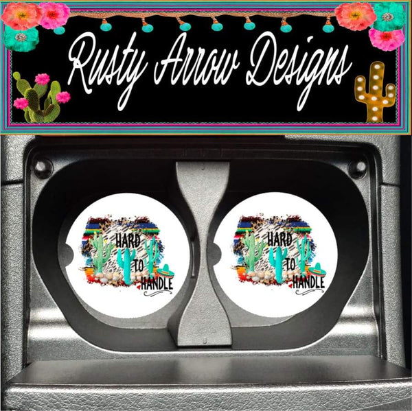 Serape with Cactus Hard to Handle Set of 2 Car Coasters - Car Coasters