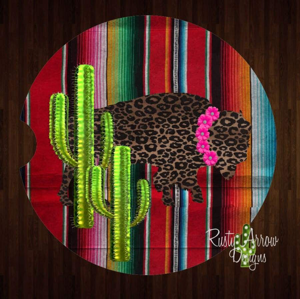 Serape with Cactus Set of 2 Car Coasters - Car Coasters