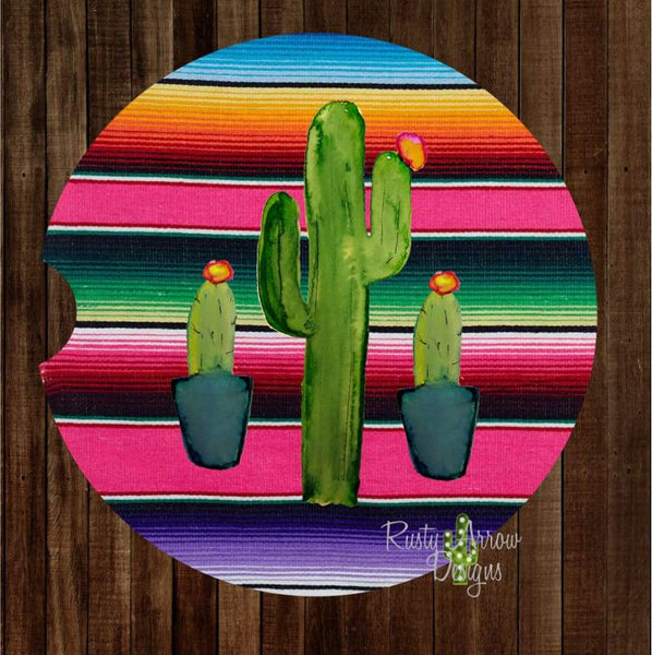 Serape with Cactus Set of 2 Car Coasters - Car Coasters