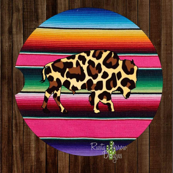 Serape with Cheetah print Buffalo Set of 2 Car Coasters - Car Coasters