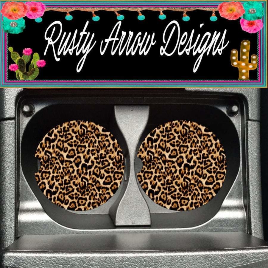 Set Of 2 Car Coasters Cheetah Print Sandstone Car Coasters, Rubber Car Coasters, Cork Car Coasters, Car Decor, Car Accessories
