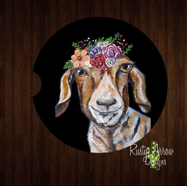 Set Of 2 Car Coasters Goat with Flowers Sandstone Car Coasters Rubber Car Coasters Cork Car Coasters Car Decor Car Accessories - Car