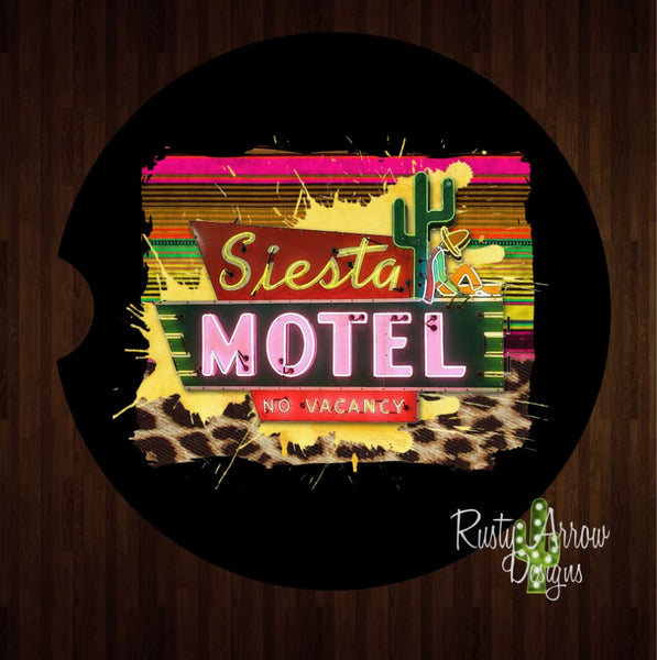 Siesta Motel Background Set of 2 Car Coasters - Car Coasters