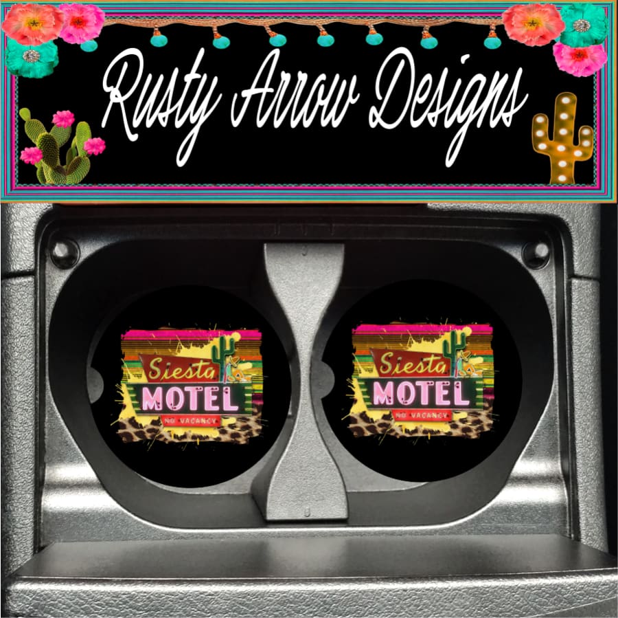 Siesta Motel Background Set of 2 Car Coasters