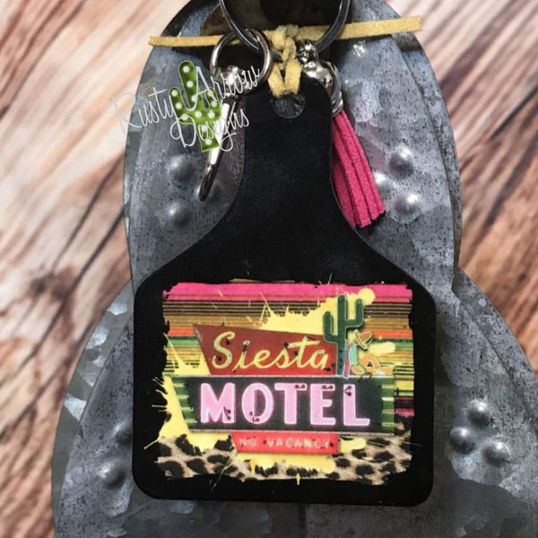 Siesta Motel Livestock Ear Tag Key Chain