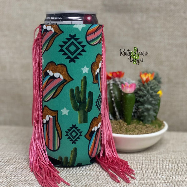 Slim Aztec Tongue and Cactus Fringe Koozie - Koozie