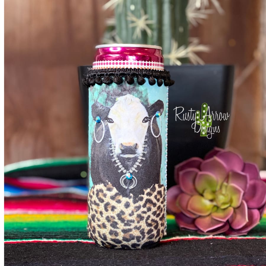 Slim Bling'n Cow Fringe Koozie