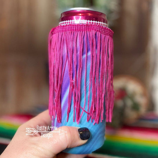 Slim Blue and Pink Marble Fringe Koozie - Koozie