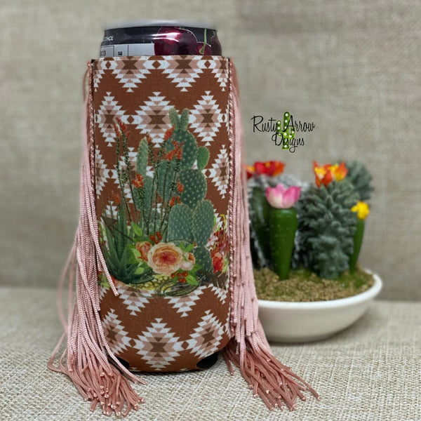 Slim Blush Aztec Cactus Fringe Koozie - Koozie
