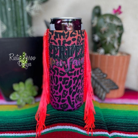 Slim Black and White Cactus with Arrow  Fringe Koozie