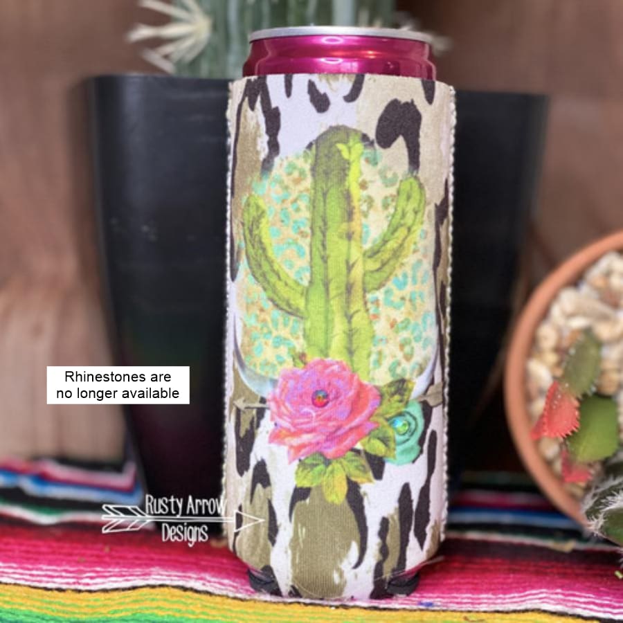 Slim Cheetah Cactus Neoprene Koozie