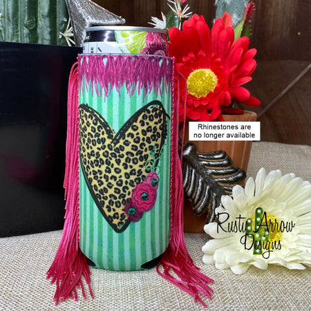 Slim Black and White Cactus with Arrow  Fringe Koozie