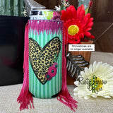 Slim Cheetah Heart Fringe Koozie - Koozie