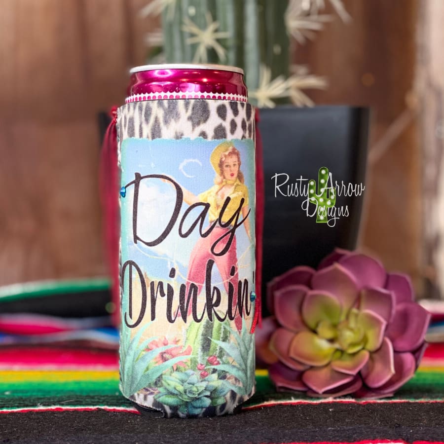Slim Cowgirl Day Drinkin' Fringe Neoprene Koozie