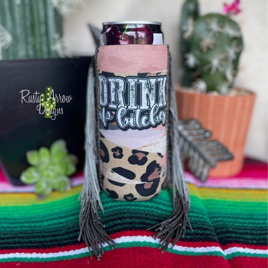 Slim Drink up Bitches Fringe Koozie