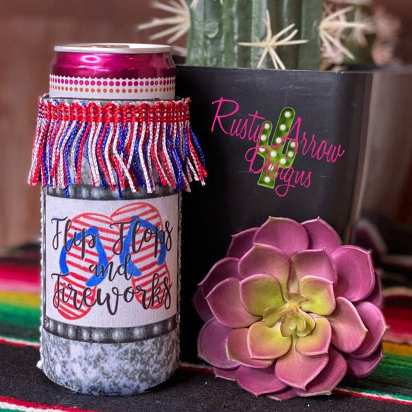 Slim Flip Flops and Fireworks Fringe Neoprene Koozie - Koozie