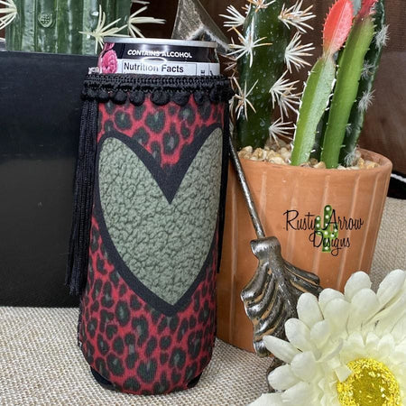 Slim Black and White Cactus with Arrow  Fringe Koozie