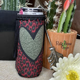 Slim Gray and Red Cheetah Heart Fringe Koozie - Koozie