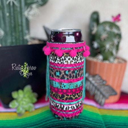 Slim Black and White Cactus with Arrow  Fringe Koozie