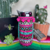 Slim Hot pink Cheetah and Stripes Fringe Koozie - Koozie