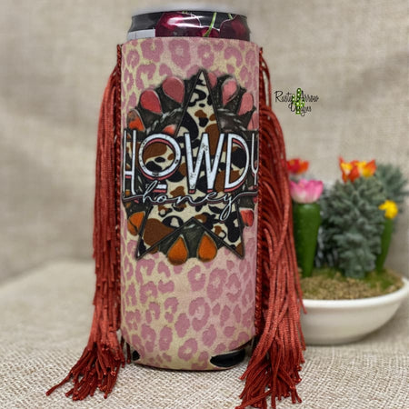 Slim Black and White Cactus with Arrow  Fringe Koozie