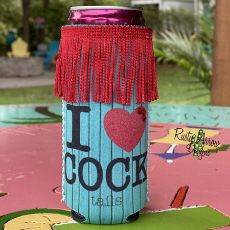Slim Black and White Cactus with Arrow  Fringe Koozie