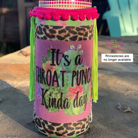 Slim Black and White Cactus with Arrow  Fringe Koozie