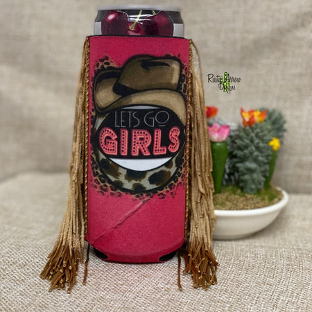 Slim Black and White Cactus with Arrow  Fringe Koozie