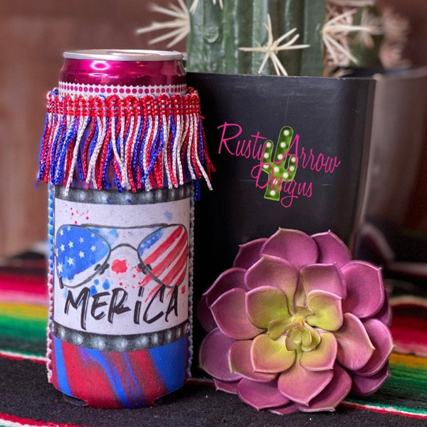 Slim Merica Fringe Neoprene Koozie - Koozie