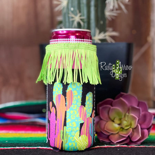 Slim Neon Cactus Fringe Koozie - Slim - Koozie