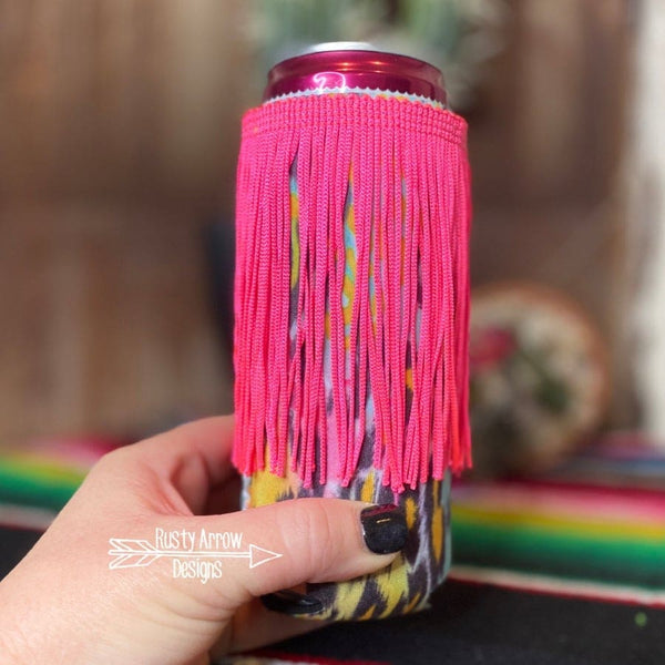 Slim Neon Cheetah Fringe Koozie - Koozie